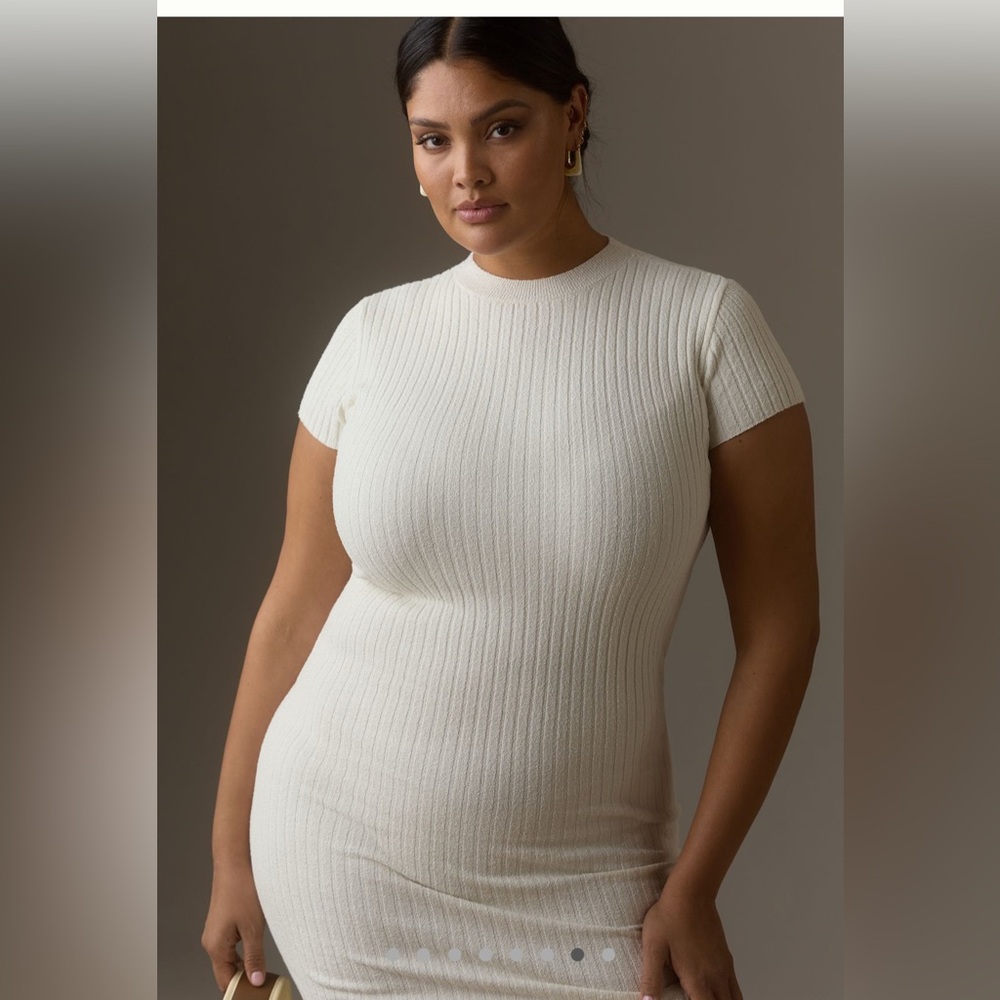 Good American Ivory Ribbed Midi Dress - Picture 2 of 8